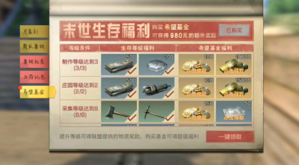 明日之后希望基金用来买什么好